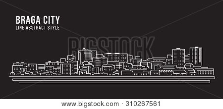 Cityscape Building Line Art Vector Illustration Design - Braga City