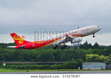 Tokyo, Japan - Jul 4, 2019. B-lno Hong Kong Airlines Airbus A330-300 Taking-off From Narita Airport 