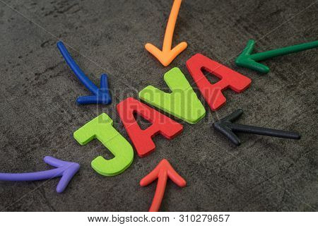 Java Modern Programming Language For Software Development Or Application Concept, Multi Color Arrows