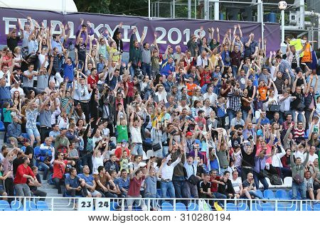 Kyiv, Ukraine - May 26, 2018: People Enjoy Watching The Uefa Women Champions League Final 2018 Game 