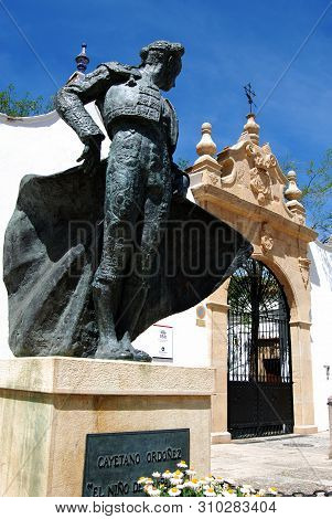 Ronda, Spain - May 5, 2008 - Bronze Statue Of The Matador Cayetano Ordonez Outside The Bullring, Ron