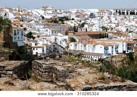 Ronda, Spain - May 5, 2008 - View Along The Old Bridge Towards The Church Of Nuestro Padre Jesus And