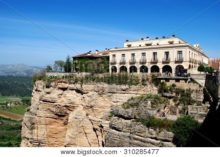 Ronda, Spain - May 5, 2008 - View Of The Parador Hotel By The New Bridge Overlooking The Gorge And C