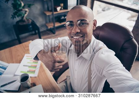 Self-portrait Of His He Nice Attractive Cheerful Confident Guy Marketer Marketing Presentation Done 