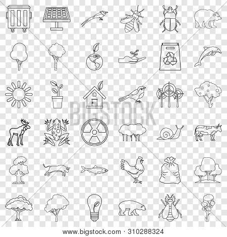 Solar Battery Icons Set. Outline Style Of 36 Solar Battery Vector Icons For Web For Any Design