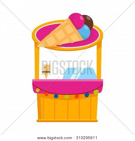 Vector Illustration Of Kiosk And Cart Sign. Set Of Kiosk And Cream Vector Icon For Stock.