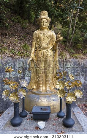 Beautiful Sculpture Of Quanyin In Arashiyama, Kyoto, Japan.