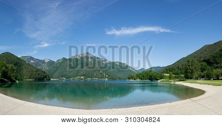 Beautiful Panoramic View Of Lago Di Ledro And Public Beach Molina Di Ledro, Italy