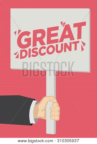 Retail Sale Great Discount Promotion Shoutout With A Placard Banner Against A Red Background. Concep