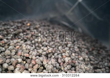 Inside The Bag Full Of Poppy Seeds. Macro Shot Of Dried Pile Of Poppy Seeds In A Plastic Bag