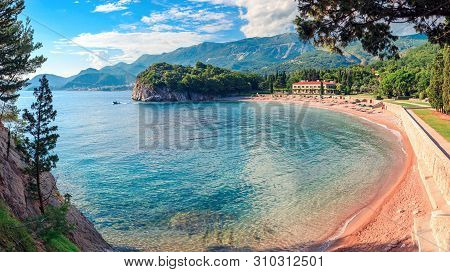 Panoramic View From The Park Milocer, On A Beautiful Beach Near The Villa Milocer On The Coastline O