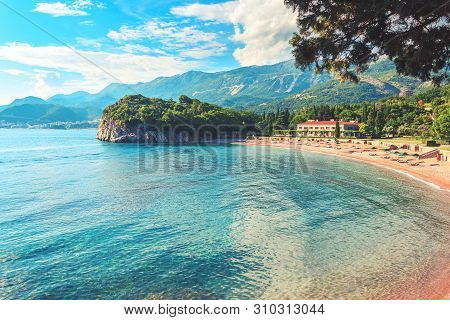 Panoramic View From The Park Milocer, On A Beautiful Beach Near The Villa Milocer On The Coastline O
