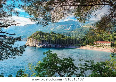 Panoramic View From The Park Milocer, On A Beautiful Beach Near The Villa Milocer On The Coastline O