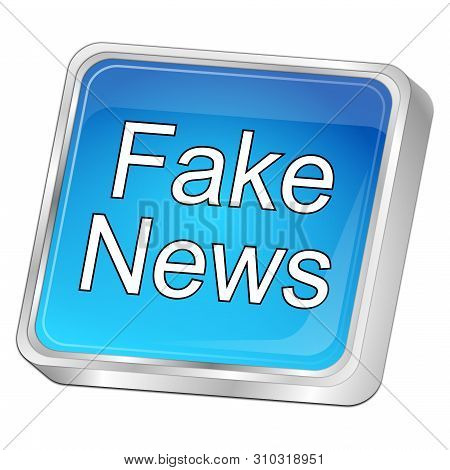 Glossy Blue Fake News Button - 3d Illustration