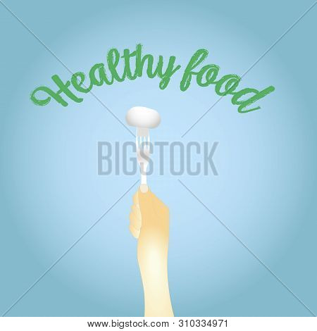 Healthy Food. Champignon On A Fork. Vector Illustration Flat
