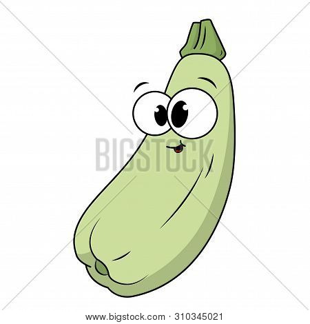 Funny Squash In Cartoon Style. Concept Fruits And Vegetables. Summer