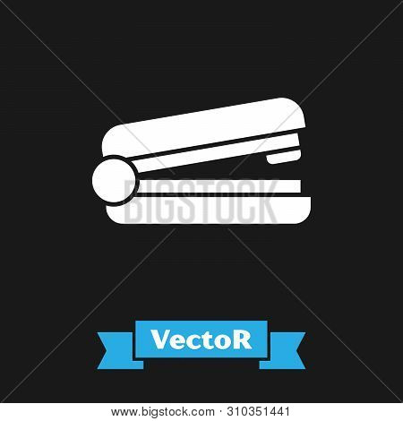 White Office Stapler Icon Isolated On Black Background. Stapler, Staple, Paper, Cardboard, Office Eq