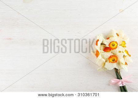 Spring Mood Conceptual Image. Seasonal Flowers On Bright Background.