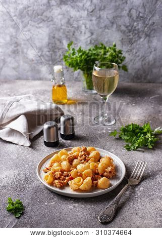 Pasta Bolognese With Meat Sauce. Tradidtional Italian Dish