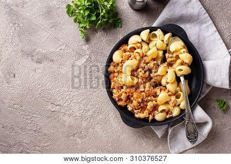 Pasta Bolognese With Meat Sauce. Tradidtional Italian Dish