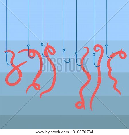 Animal Earth Red Worms For Fishing Isolated On Blue Background