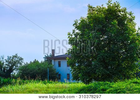 Rovigo, Italy - July, 2, 2019: landscape with the image of Rovigo at sunset