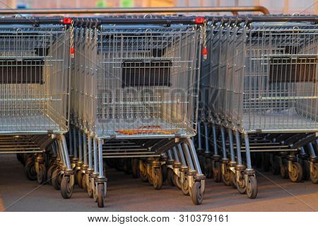 Pushkino, Russia - June, 8, 2019: image of a shopping cart in a shopping center