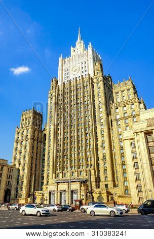 Moscow, Russia, June -2019: Building MID of Russia, Ministry of Foreign Affairs of the Russian Federation.