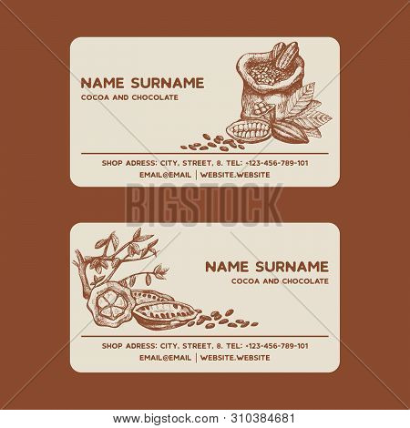 Cocoa Beans Sketch Vector Illustration For Viziting Card. Cocoa Tree. Engraved Style Illustration. C