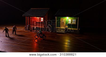 Simple Photo Conceptual, Village People Start To Doing Activity In The Very Early Morning, With Blac