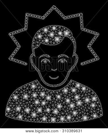 Glossy Mesh Inventor With Glare Effect. Abstract Illuminated Model Of Inventor Icon. Shiny Wire Fram