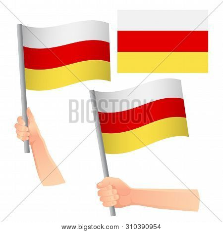 South Ossetia Flag In Hand. Patriotic Background. National Flag Of South Ossetia Illustration