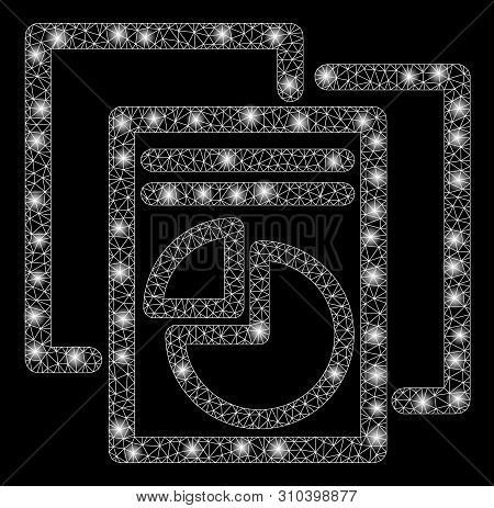 Glossy Mesh Statistics With Sparkle Effect. Abstract Illuminated Model Of Statistics Icon. Shiny Wir