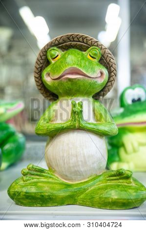 Funny Frog Figurine In Yoga Pose, Meditation
