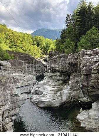 Granite Rock Formations In The Maggia River In The Maggia Valley Or Valle Maggia, Tegna - Canton Of 