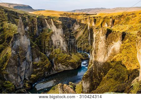 Unique Landscape Of Fjadrargljufur In Iceland. Top Tourism Destination. Fjadrargljufur Canyon Is A M