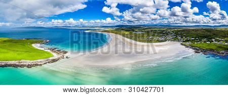Aerial View Of The Awarded Narin Beach By Portnoo And Inishkeel Island In County Donegal, Ireland