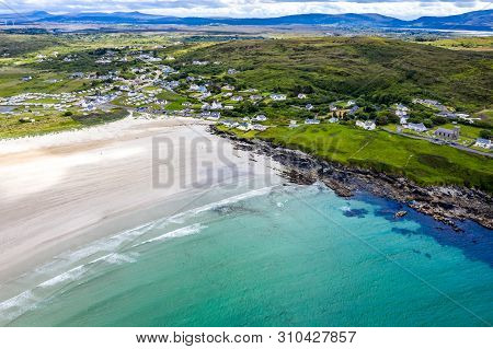 Aerial View Of The Awarded Narin Beach By Portnoo And Inishkeel Island In County Donegal, Ireland