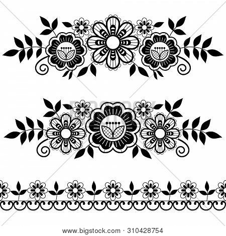 Lace Single Patterns Collection, Ornamental Pattern With Roses, Flowers And Swirls, Detailed Lace Mo