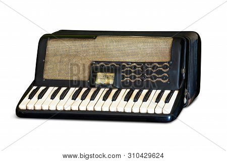 Old And Retro Accordion Isolated On White Background With Clipping Path