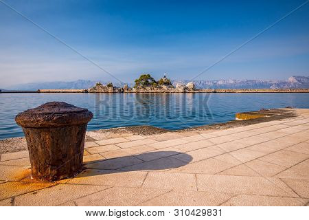 Statue In Port Small Vilage Trpanj In Dalmatia, Croatia; Peljesac Peninsula