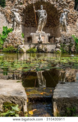 Neptune Fountain In Trsteno Arboretum, Dubrovnik, Dalmatia, Croatia