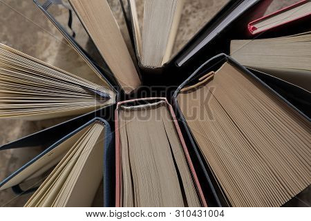 Stack Of Books Background. Many Books Piles.