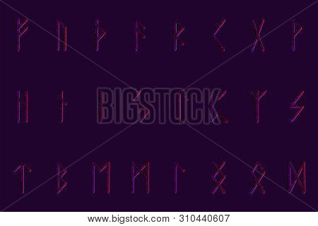 Set Of Ancient Norse Runes. Runic Alphabet, Futhark. Ancient Occult Symbols. Illustration. Old Germa
