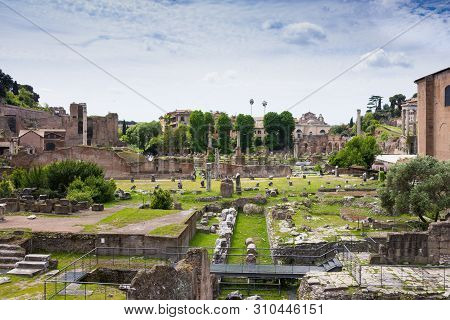 Rome, Italy - May 3, 2019:  View Of Roman Forum In Spring  Rome, Italy