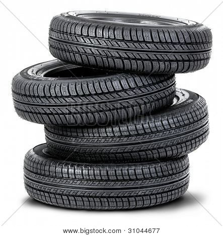 Four tires on the white background