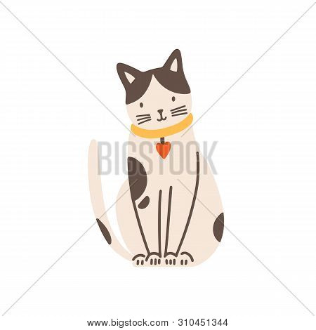 Funny Adorable Spotted Cat Isolated On White Background. Cute Funny Domestic Animal Or Pet. Adorable