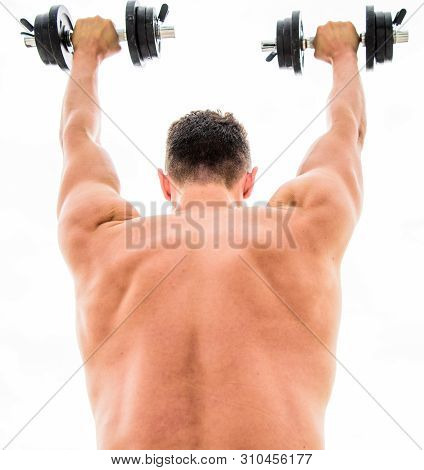 Fitness And Sport Equipment. Healthy Lifestyle. Athletic Body. Dumbbell Gym. Man Sportsman Weightlif