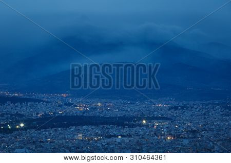 View Of Parnitha Mountain And City Of Athens, Greece.