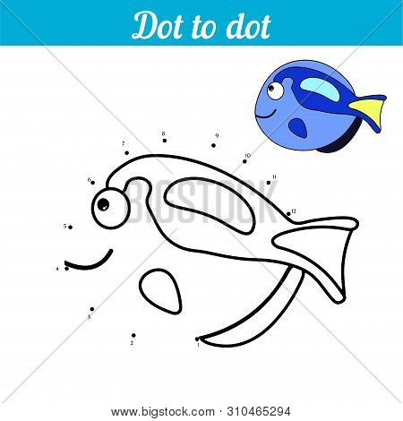 Dot To Dot. Blue Fish. Connect Dots And Color The Picture. Kid Game Find Hidden Personage. Page To B